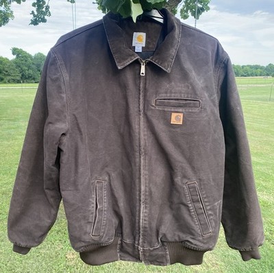 Carhartt 101228 Dark Brown Jacket Mens XL Quilted Lining Bomber Jacket Collared