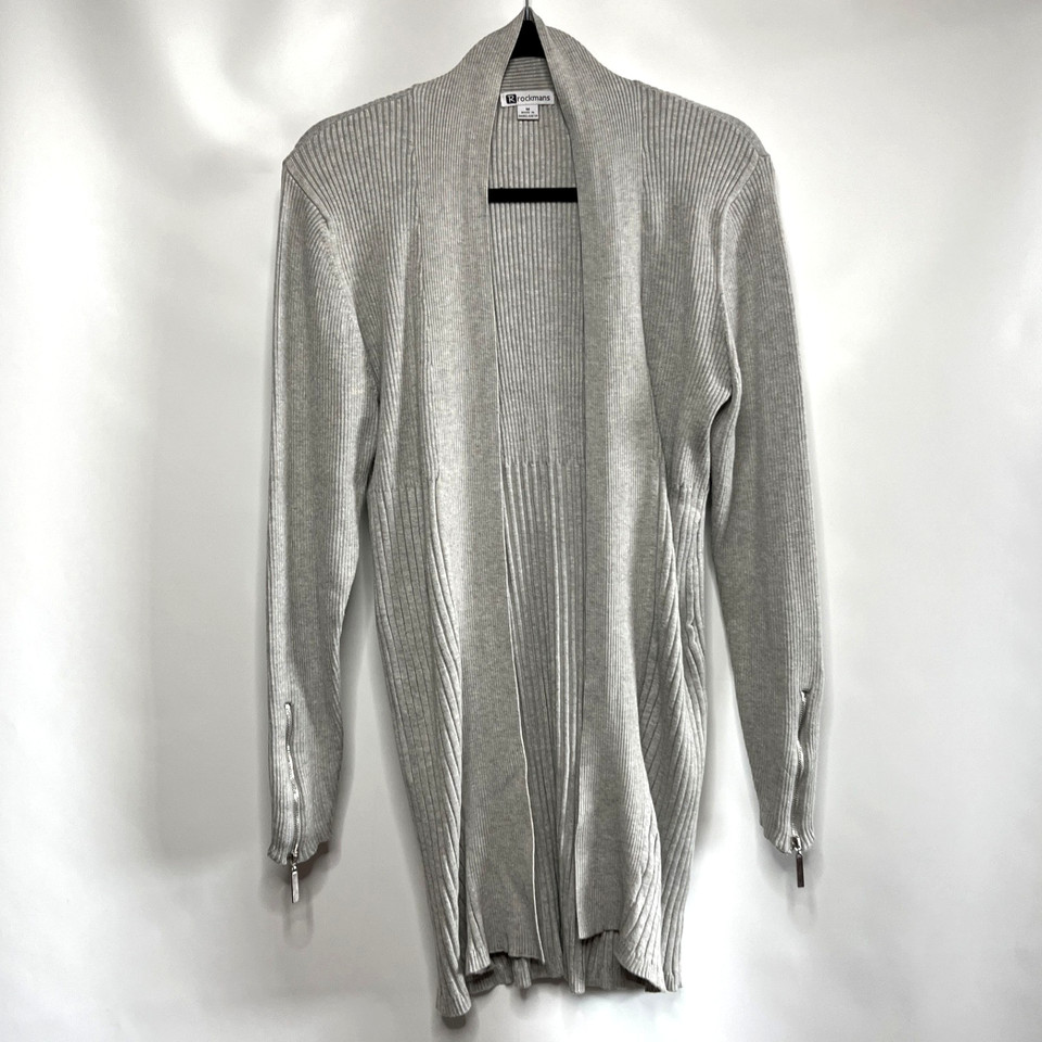 Rockmans Cardigan Women Medium Grey Long Sleeve Nylon Blend Pullover Jumper Top