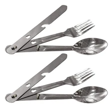 2 Sets Camping Cutlery 4 in 1 Eating Utensils Fork Knife Spoon Stainless Steel