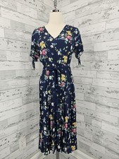 Gap Womens Medium Fit Flare Blue Navy Floral Print Midi Dress