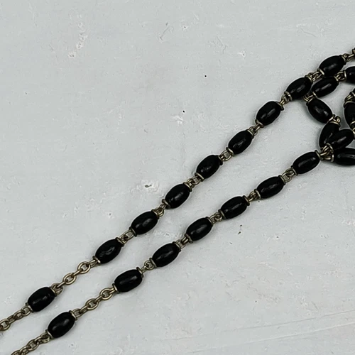 Vintage Rosary Black Beads and Cross Made in Italy INRI 18 Inch - Picture 10 of 13