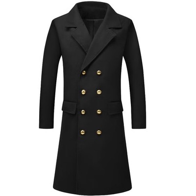 Lars Amadeus Men Double Breasted Slim Fit Business Winter Overcoat Black Large