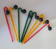 Highball Cocktail Mixers Billiard 8 Ball Token Swizzle Sticks Vintage Set