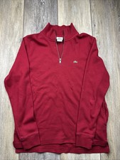 Lacoste Sweatshirt Mens L Size 6 Red Cotton Mock Neck 1/4 Zip Long Sleeve