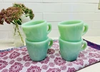 Lot (4) Vintage Fire King Oven Ware Green Jadeite Cup C Handle Restaurantware