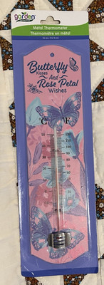 Garden Collection Metal Thermometer Butterfly Rose Petal NIB Greenhouse