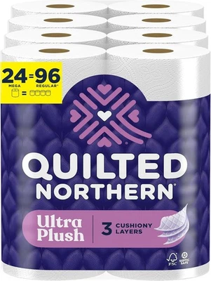 Quilted Northern Ultra Plush Toilet Paper, 24 Mega Rolls = 96 Regular Rolls, 3X