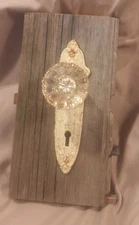  Vintage Glass Door Knob Handles W/Brass Metal Face Plates  and Inside Hardware 