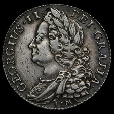 1745 George II Early Milled Silver Lima Shilling, Near EF