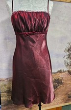 Vintage 90s Burgundy David Bridal Satin Dress Y2k Retro Size 8