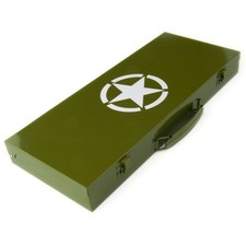 Vintage Army Green Tool Box Metal Van Chest Carry Handle Military Surplus Ammo