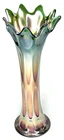 Antique 1900s Carnival Glass Vase Fenton Long Thumbprint Green New Arrival
