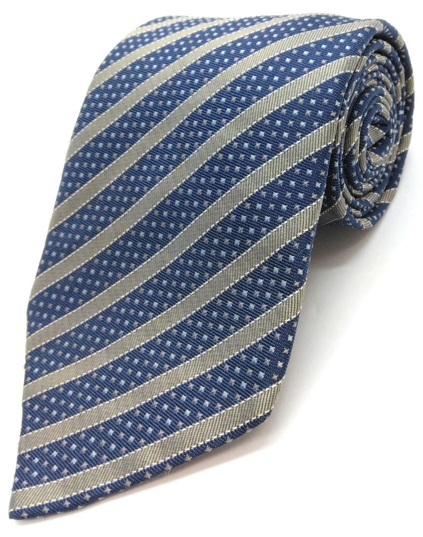 HERMES Necktie Tie All over Striped pattern Men's Made in France Navy 100% Silk