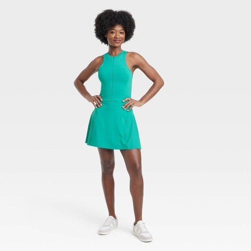 All in Motion Womens Kelly Green Quarter Zip Golf Tennis Dress Shorts Medium Bra