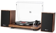 Bluetooth Turntable HiFi System with 36 Watt Bookshelf Speakers - Patend Brown