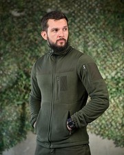 Tactical fleece jacket olive, Military fleece olive with a zipper, Army fleece