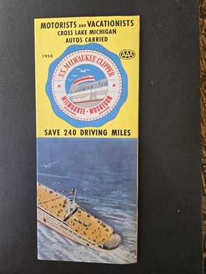 1950 S.S Milwaukee Clipper Ship Auto-Tourist Route Brochure Map Schedule Vintage