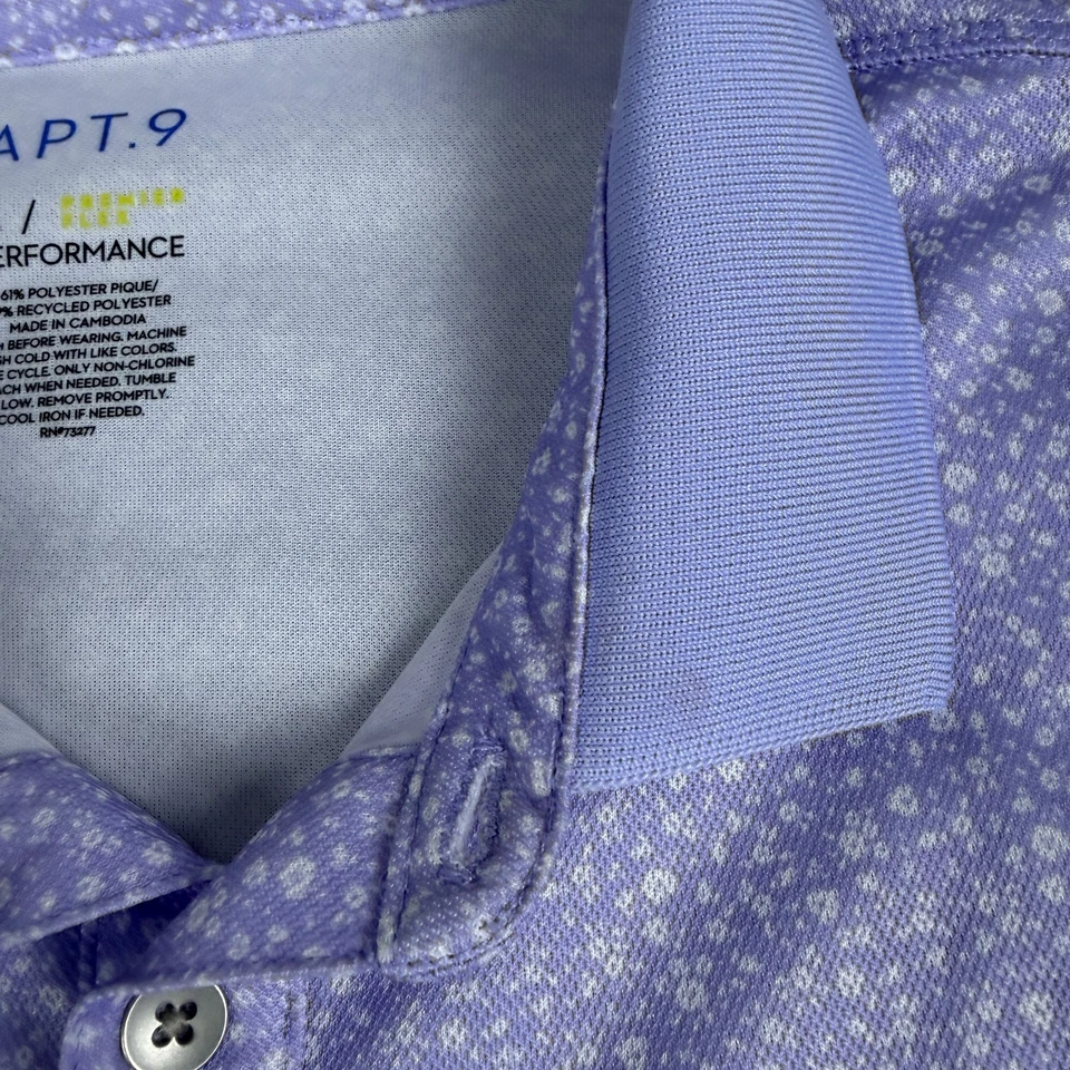 Apt 9 Polo Shirt Mens Extra Large Purple White Floral Print Polyester Blend READ - Image 4 of 4