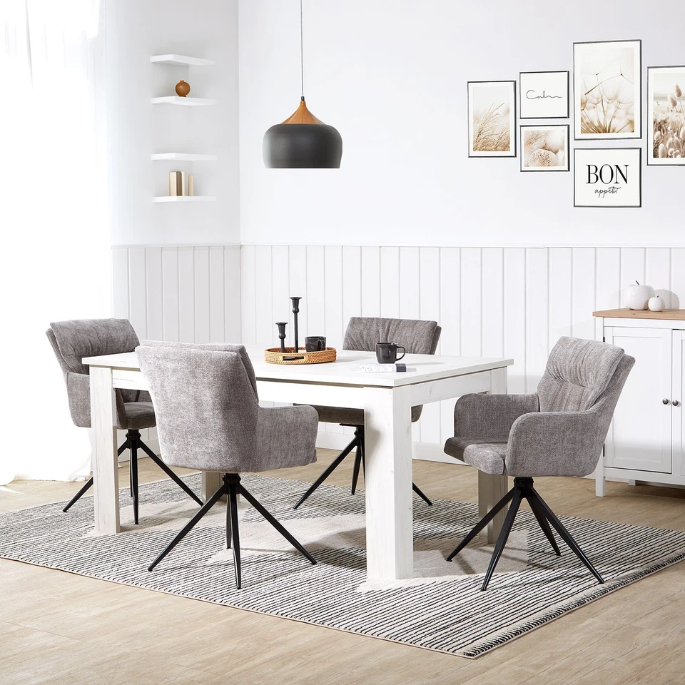 Chaise Salle à Manger Bureau Bistrot 4 Fauteuils Pivotant Tissu Gris Homestyle4u - Photo 2/4