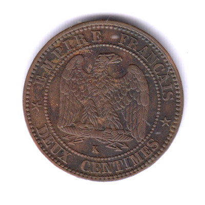 FRANCE Napoléon III 2 Centimes 1862K Bordeaux, nice grade (V896)