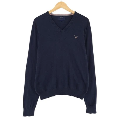 GANT Pull Homme Bleu Laine Coton Col V Iq8 Taille M - Photo 1/4