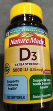Nature Made - Vitamin D3 5000 IU(125mcg) Extra Strength 180 Count Exp 08/2026