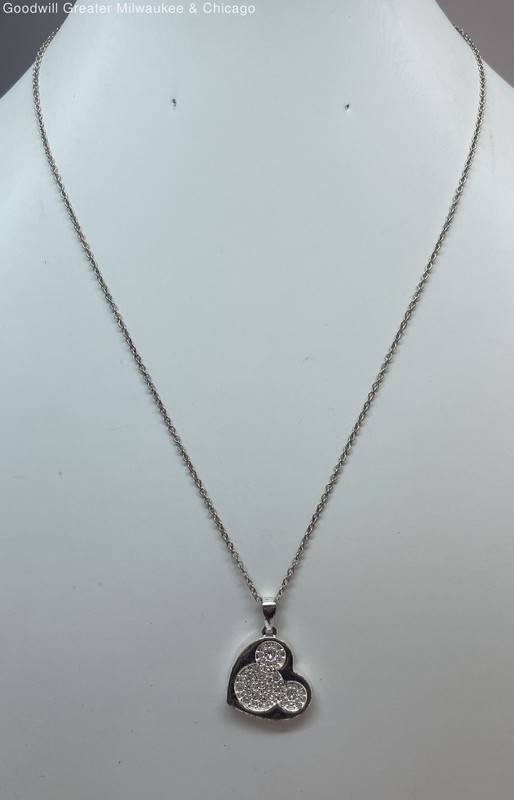 Disney SilverTone Rhinestone Accent Mickey Mouse Silhouette Pendant Necklace5.9g