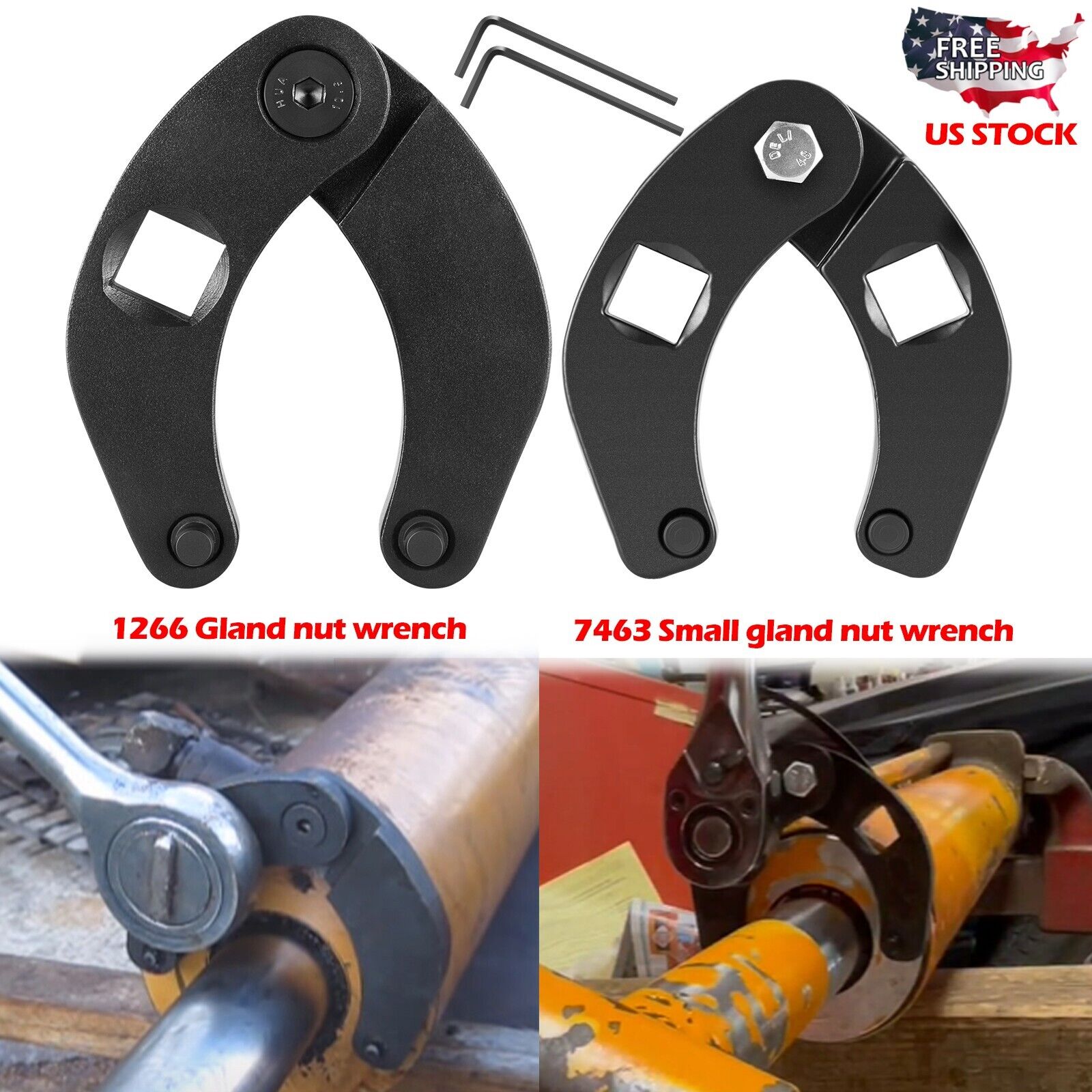 Adjustable Gland Nut Wrench 1266 +7463 Spanner Tool Set for Hydraulic  Cylinder