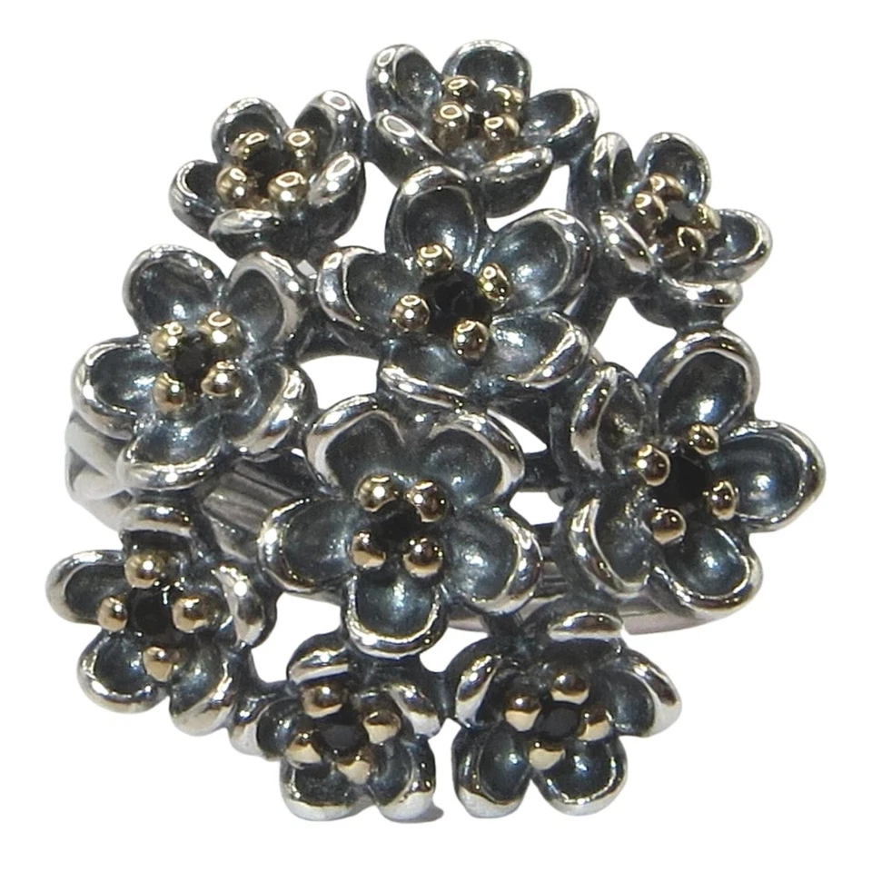 Pandora Forever Bloom Size 8 Black Spinel 14k Gold and Sterling Ring 190857SPB - Image 2 of 4