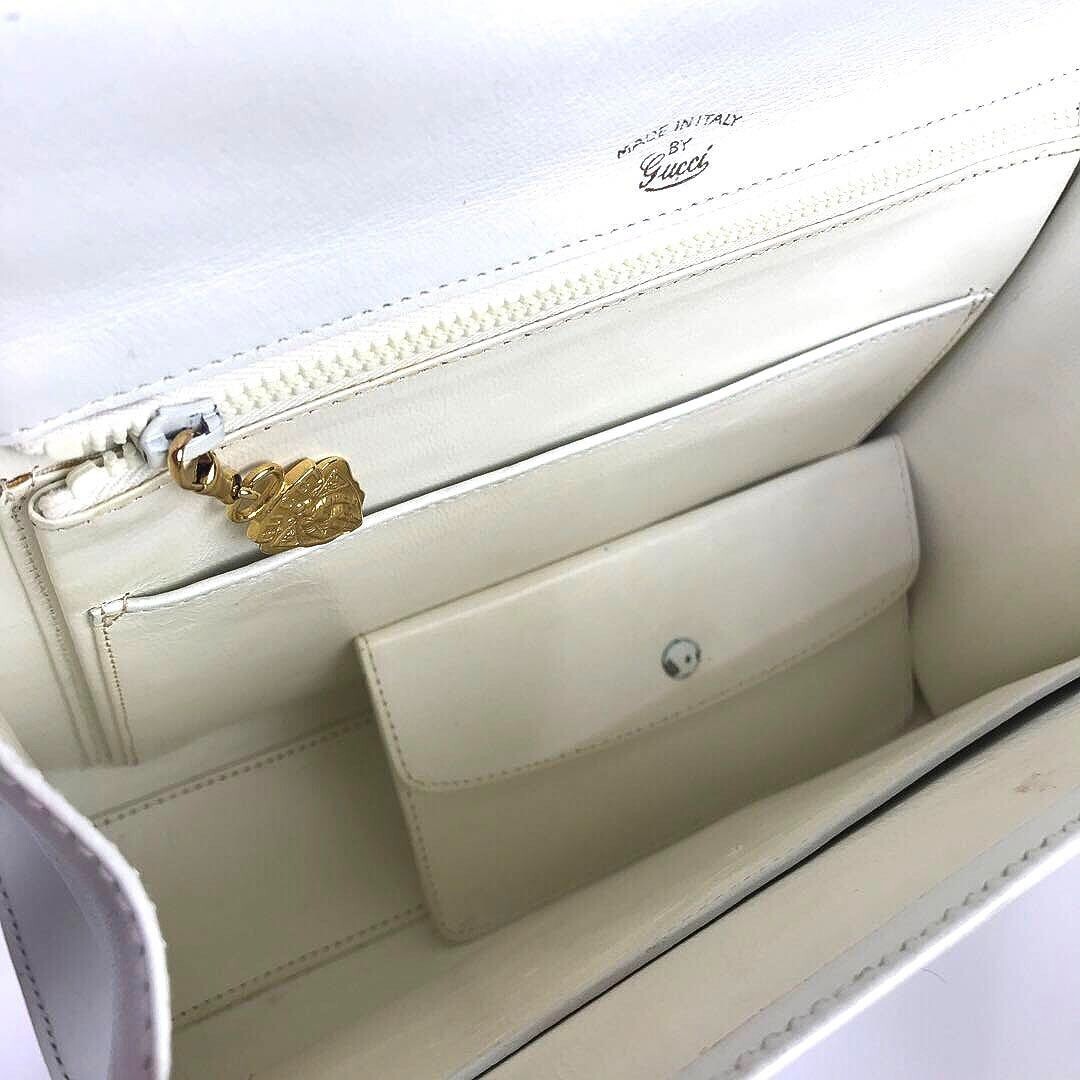 GUCCI Kelly Shaped Sherry Line Hand Bag White With mirror Auth