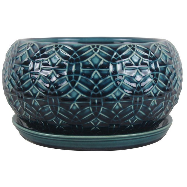 Planter Outdoor Drainage Hole Streamlined High Fired Glazed Blue Gray Ceramic For Sale Online Ebay