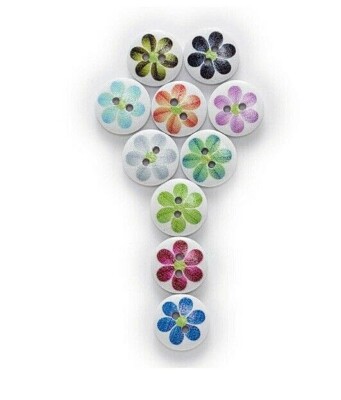 Pkg of 20 FLOWER PATTERN 2-hole White Wood Buttons 5/8'' (15mm) Craft (s102)