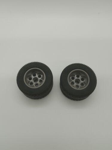 Lego ® 2x Reifen Räder 49.6 x 28 VR schwarz Felge dunkelgrau - Bild 1 von 3