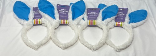 Easter Bunny Fluffy Blue Ears Headband Party Costume OSFM Lot of 4 NWT