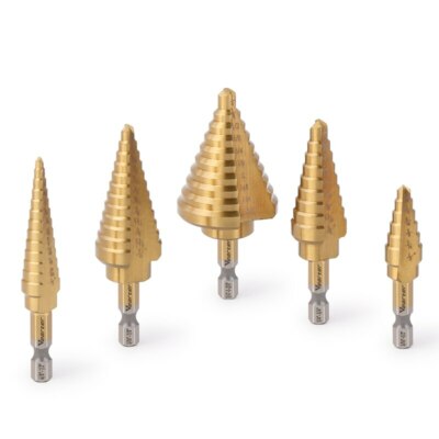 1/5PC HSS Titanium Step Drill bit for Stainless Steel Straight Groove Hex Shank