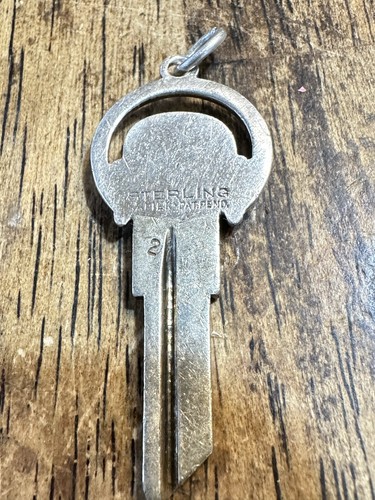 Napier Sterling & Brass Blank Key With symbol of car Pendant / Charm Pat. Pend - Picture 4 of 5