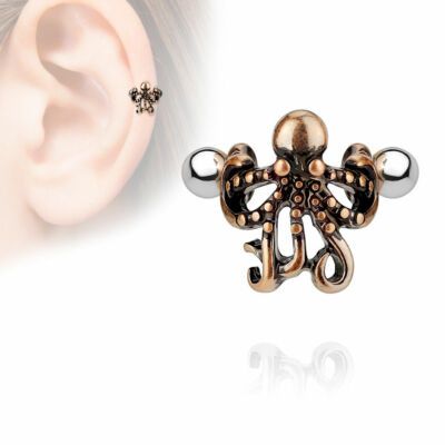 Helix Tragus Piercing Krake Oktopus Kupfer Farben Schild 1,2 x 6 mm 2 Teile