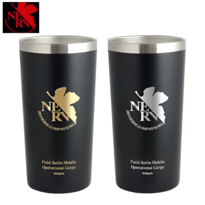 EVANGELION STORE EVA & LOGOS Long Black Tumbler 450ml Gold and Silver JAPAN NEW