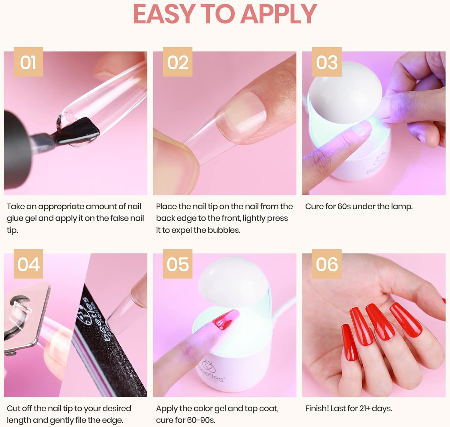 Beetles Nail Tips and Glue Gel Kit, 2 In 1 Nail Glue and Base Gel with