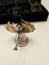 Vintage Silver Colored Angel Ornaments Set Of 4 With Velvet Box Holding Trumpets