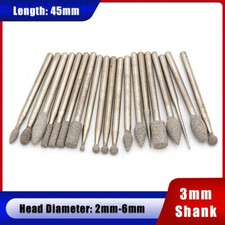 3mm Shank Brazed Diamond Grinding Head Burr Bit Polishing Carving Rotary Tool