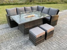 Image of Fimous High Back Rattan Garden Furniture Heater Gas Fire Pit Dining Table Set