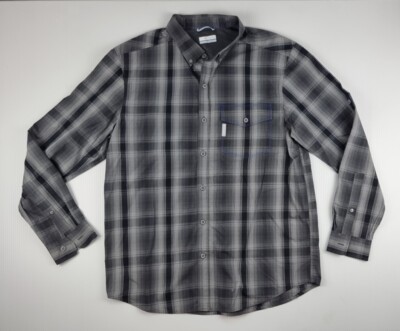 Chemise Columbia Homme – Manches Longues, Flanelle à Carreaux, Gris/noir/bleu, Taille L