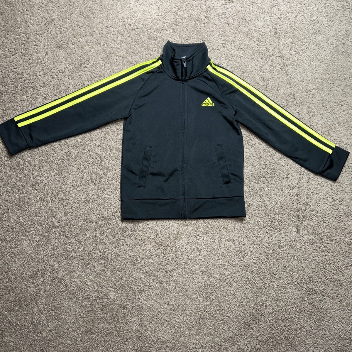 Kids Boy's Size 4T Black & Yellow/Green Adidas Track Jacket AG0375