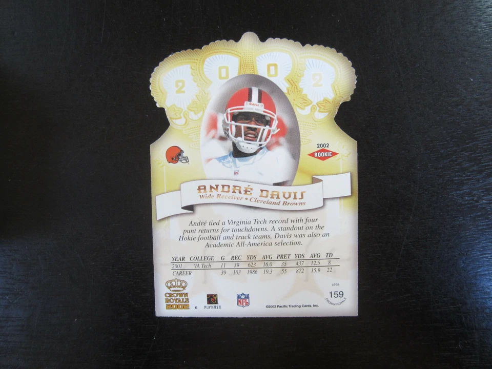 2002 Crown Royale # 159 Andre Davis Card (B64) Cleveland Browns Virginia Tech - Image 2 of 2