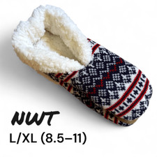 NWT Mixit Women  s 1-Pair Sherpa Slipper Socks L/XL Sweater Blue Fair Isle, Was
