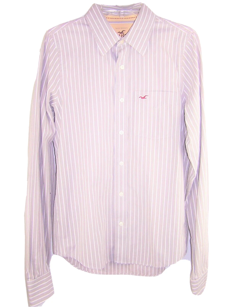 Mens HOLLISTER gray white pin stripe striped dress shirt Medium long sleeve  NICE