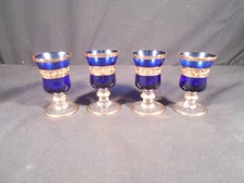 Interglass 24k gold cordial glasses set of 4. Cobalt. Made in Italy