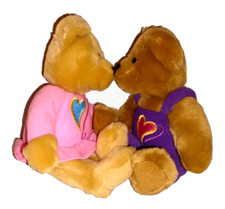 Hallmark Kissing Bears Brown Plush Purple Pink Outfits Hearts Valentine Love