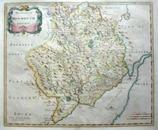 MONMOUTHSHIRE  MONMOUTH NEWPORT ROBERT MORDEN c1722 GENUINE ANTIQUE ENGRAVED MAP